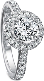 This image shows the setting with a .75ct round brilliant cut center diamond. The setting can be ordered to accommodate any shape/size diamond listed in the setting details section below.