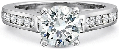 This image shows the setting with a 1.00ct round brilliant cut center diamond. The setting can be ordered to accommodate any shape/size diamond listed in the setting details section below.