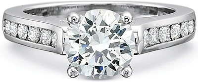 This image shows the setting with a 1.00ct round brilliant cut center diamond. The setting can be ordered to accommodate any shape/size diamond listed in the setting details section below. 