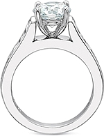 This image shows the setting with a 1.00ct round brilliant cut center diamond. The setting can be ordered to accommodate any shape/size diamond listed in the setting details section below.