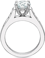 This image shows the setting with a 1.00ct round brilliant cut center diamond. The setting can be ordered to accommodate any shape/size diamond listed in the setting details section below. 