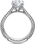 This image shows the setting with a 1.00ct round brilliant cut center diamond. The setting can be ordered to accommodate any shape/size diamond listed in the setting details section below.