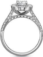 This image shows the setting with a 1.00ct oval cut center diamond. The setting can be ordered to accommodate any shape/size diamond listed in the setting details section below.