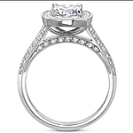 This image shows the setting with a 1.00ct round brilliant cut center diamond. The setting can be ordered to accommodate any shape/size diamond listed in the setting details section below.