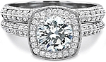 This image shows the setting with a 1.00ct round brilliant cut center diamond. The setting can be ordered to accommodate any shape/size diamond listed in the setting details section below. Shown with the matching wedding band; Sold separately.