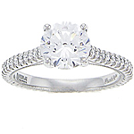 This image shows the setting with a round brilliant 1.50ct center diamond. The setting can be ordered to accomodate any shape/size diamond listed in the setting details section below.