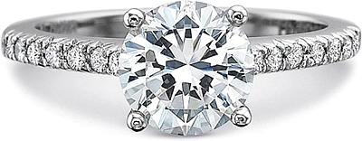 This image shows the setting with a 1.00ct round brilliant cut center diamond. The setting can be ordered to accommodate any shape/size diamond listed in the setting details section below.