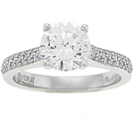 This image shows the setting with a round brilliant 1.50ct center diamond. The setting can be ordered to accomodate any shape/size diamond listed in the setting details section below.