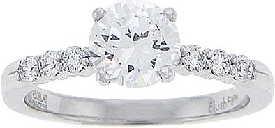 This image shows the setting with a round brilliant 1.00ct center diamond. The setting can be ordered to accomodate any shape/size diamond listed in the setting details section below.