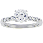 This image shows the setting with a round brilliant 1.00ct center diamond. The setting can be ordered to accomodate any shape/size diamond listed in the setting details section below.