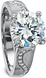 This image shows the setting with a 1.00ct round brilliant cut center diamond. The setting can be ordered to accommodate any shape/size diamond listed in the setting details section below.