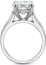 This image shows the setting with a 1.00ct round brilliant cut center diamond. The setting can be ordered to accommodate any shape/size diamond listed in the setting details section below.