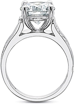 This image shows the setting with a 1.00ct round brilliant cut center diamond. The setting can be ordered to accommodate any shape/size diamond listed in the setting details section below.
