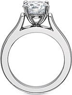 This image shows the setting with a 2.00ct round brilliant cut center diamond. The setting can be ordered to accommodate any shape/size diamond listed in the setting details section below.
