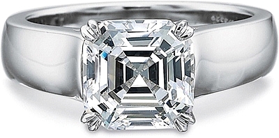 This image shows the setting with a 3.00ct asscher cut center diamond. The setting can be ordered to accommodate any shape/size diamond listed in the setting details section below.