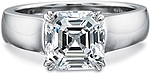 This image shows the setting with a 3.00ct asscher cut center diamond. The setting can be ordered to accommodate any shape/size diamond listed in the setting details section below.