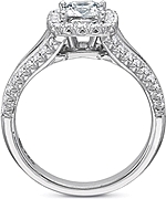 This image shows the setting with a .50ct princess cut center diamond. The setting can be ordered to accommodate any shape/size diamond listed in the setting details section below.
