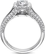 This image shows the setting with a .50ct round brilliant cut center diamond. The setting can be ordered to accommodate any shape/size diamond listed in the setting details section below.