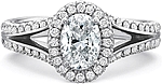 This image shows the setting with a .75ct oval cut center diamond. The setting can be ordered to accommodate any shape/size diamond listed in the setting details section below.