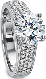 This image shows the setting with a 1.00ct round brilliant cut center diamond. The setting can be ordered to accommodate any shape/size diamond listed in the setting details section below.