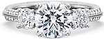 This image shows the setting with a 1.00ct round brilliant cut center diamond. The setting can be ordered to accommodate any shape/size diamond listed in the setting details section below.