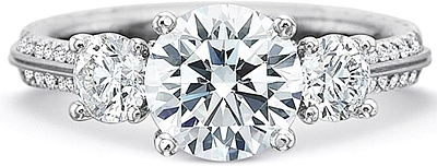 This image shows the setting with a 1.00ct round brilliant cut center diamond. The setting can be ordered to accommodate any shape/size diamond listed in the setting details section below.