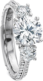 This image shows the setting with a 1.00ct round brilliant cut center diamond. The setting can be ordered to accommodate any shape/size diamond listed in the setting details section below.