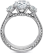 This image shows the setting with a 1.00ct round brilliant cut center diamond. The setting can be ordered to accommodate any shape/size diamond listed in the setting details section below.