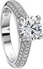 This image shows the setting with a 1.00ct round brilliant cut center diamond. The setting can be ordered to accommodate any shape/size diamond listed in the setting details section below.
