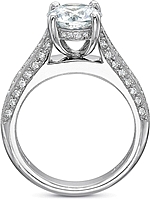 This image shows the setting with a 1.00ct round brilliant cut center diamond. The setting can be ordered to accommodate any shape/size diamond listed in the setting details section below.