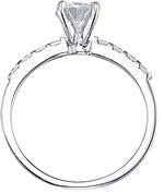 This image shows the setting with a 1.00ct round brilliant cut center diamond. The setting can be ordered to accommodate any shape/size diamond listed in the setting details section below.
