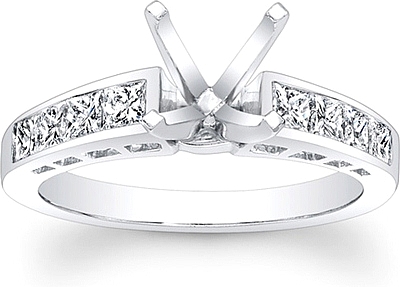 This image shows the setting with a head made to hold a 1.00ct round brilliant cut center diamond. The setting can be ordered to accommodate any shape/size diamond listed in the setting details section below.
