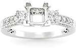 This image shows the setting with a basket made for a 1.25ct princess cut diamond.  The setting can be ordered to accomodate any shape/size diamond listed on the setting details section below.