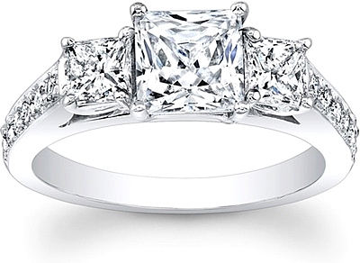 This image shows the setting with a 1.00ct princess cut center diamond. The setting can be ordered to accommodate any shape/size diamond listed in the setting details section below.