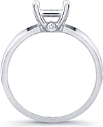 This image shows the setting with a basket made to hold a 1.00ct princess cut center diamond. The setting can be ordered to accommodate any shape/size diamond listed in the setting details section below.