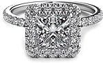 This image shows the setting with a 1.00ct princess cut center diamond. The setting can be ordered to accommodate any shape/size diamond listed in the setting details section below.
