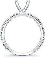 This image shows the setting with a basket made to hold a 1.00ct round brilliant cut center diamond. The setting can be ordered to accommodate any shape/size diamond listed in the setting details section below.