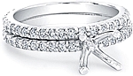 This image shows the setting with a basket made to hold a 1.00ct round brilliant cut center diamond. The setting can be ordered to accommodate any shape/size diamond listed in the setting details section below.