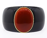 Red Agate & Black Bakelite Wide Cuff