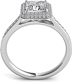 This image shows the setting with a 1.00ct princess cut center diamond. The setting can be ordered to accommodate any shape/size diamond listed in the setting details section below.