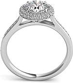 This image shows the setting with a 1.00ct round brilliant cut center diamond. The setting can be ordered to accommodate any shape/size diamond listed in the setting details section below.