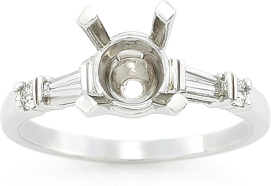 This image shows the setting with a basket made for 1.00ct round brilliant cut diamond. The setting can be ordered to accomodate any size/shape diamond listed on the setting details section below. 