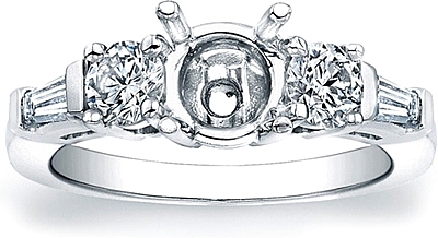 This image shows the setting with a basket made to hold a 1.00ct round brilliant cut center diamond. The setting can be ordered to accommodate any shape/size diamond listed in the setting details section below.