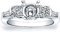 Round Brilliant and Tapered Baguette Diamond Engagement Ring- 3/4ct tw