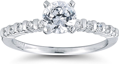 This image shows the setting with a 1.00ct round brilliant cut center diamond. The setting can be ordered to accommodate any shape/size diamond listed in the setting details section below.