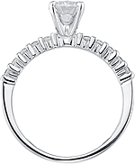 This image shows the setting with a 1.00ct round brilliant cut center diamond. The setting can be ordered to accommodate any shape/size diamond listed in the setting details section below.