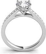 This image shows the setting with a 1.00ct round brilliant cut center diamond. The setting can be ordered to accommodate any shape/size diamond listed in the setting details section below.