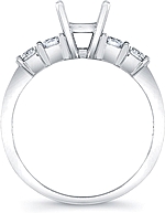 This image shows the setting with a basket made to hold a 1.00ct round brilliant cut center diamond. The setting can be ordered to accommodate any shape/size diamond listed in the setting details section below.