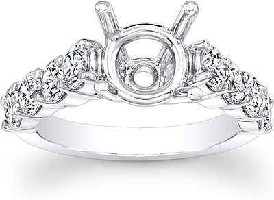 This image shows the setting made to hold a 1.00ct round brilliant cut center diamond. The setting can be ordered to accommodate any shape/size diamond listed in the setting details section below.
