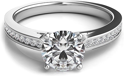 This image shows the setting with a 1.00ct round brilliant cut center diamond. The setting can be ordered to accommodate any shape/size diamond listed in the setting details section below.